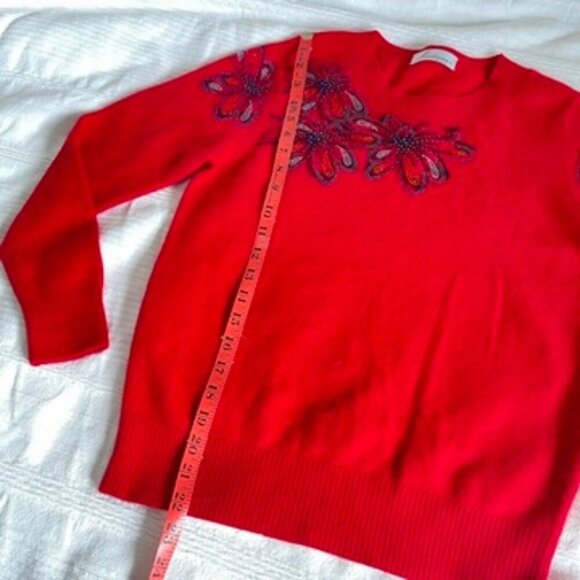 Vintage Martinna Collection Rhinestone Floral Cashmere Sweater Red - Picture 10 of 12